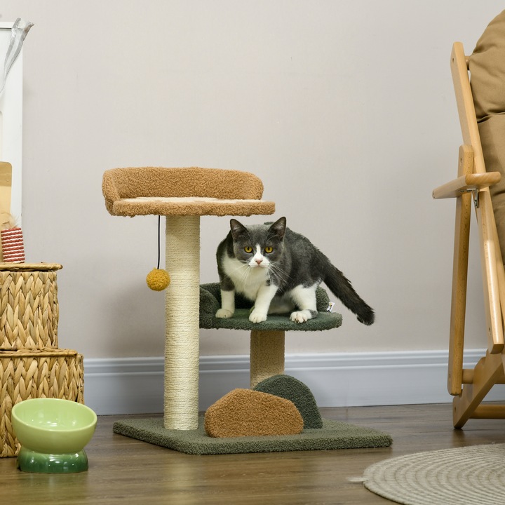 Immagine prodotto PawHut Tiragraffi con amaca e piattaforma per le zampe (52 cm, Beige, Marrone, Verde)