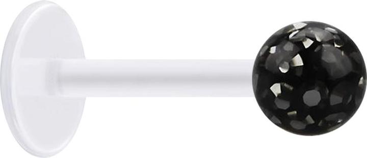 Actual product image Star Piercing Micro Labret transparent with crystal ball black and epoxy protection layer (without brass, Surgical steel 316L, Bioflex)