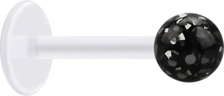 Image du produit Star Piercing Micro Labret transparent avec boule de cristal noire et couche de protection en époxy (sans laiton, Acier chirurgical 316L, Bioflex)
