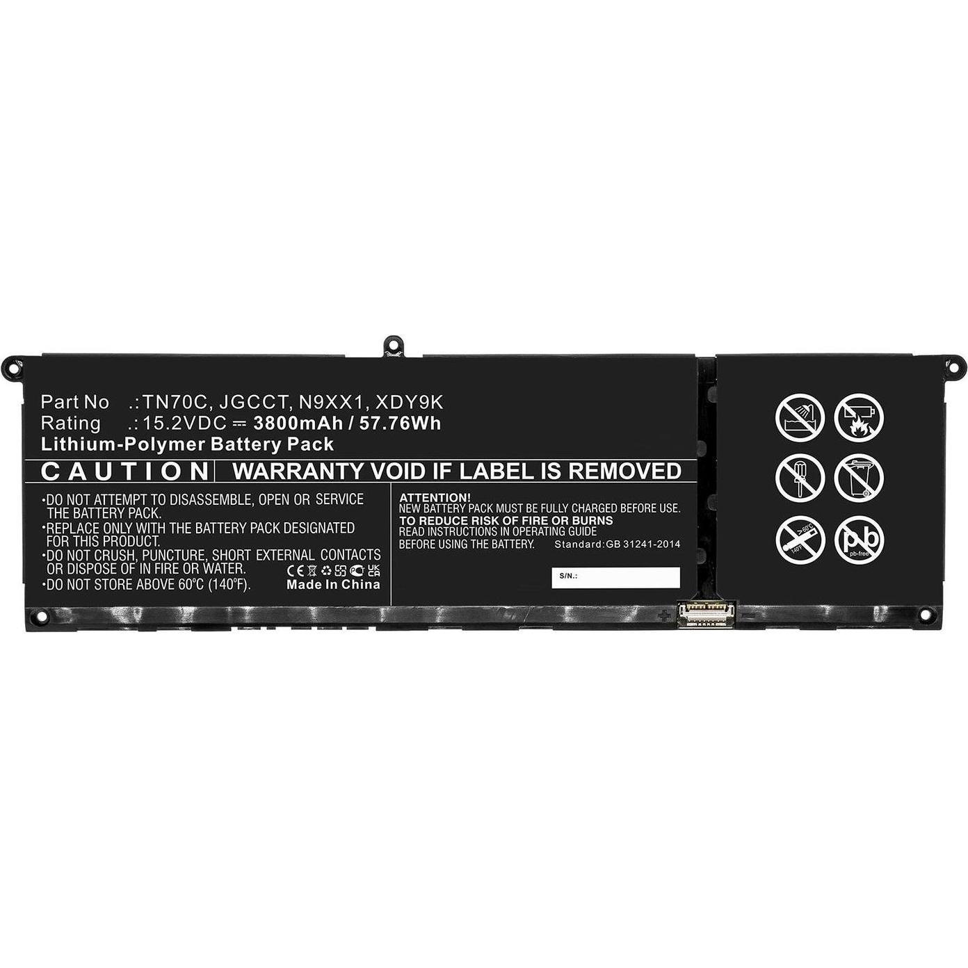 CoreParts Battery for Dell Notebook (3800 mAh), Notebook Akku, Schwarz