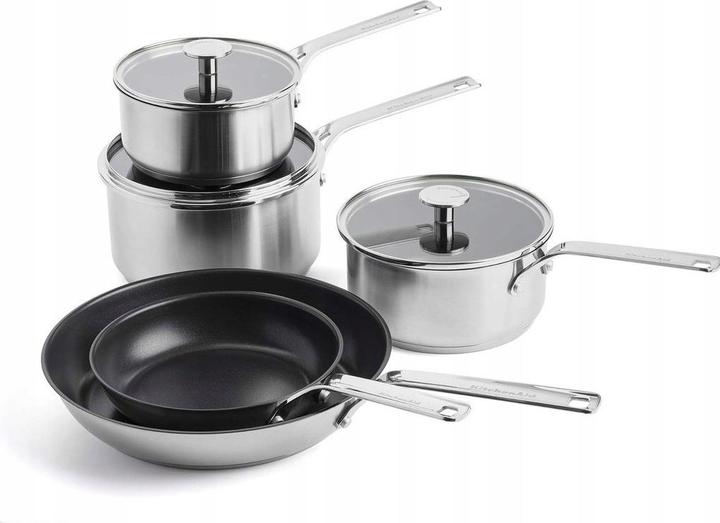 KitchenAid Non-Stick Cookware Set with Curved Edge, Oven-Safe, Dishwasher Safe, All Cooktops (Pan set + pot set)