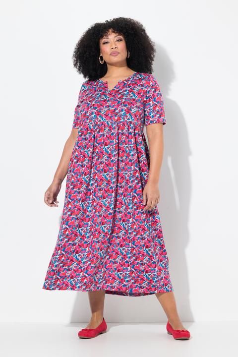 Actual product image Ulla Popken Tiny Floral Print Knit Empire Knit A-Line Pocket Dress (50, 52)
