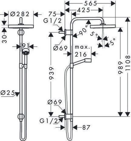 Produktbild hansgrohe Showerpipe 280 1jet AXOR ONE Unterputz chrom
