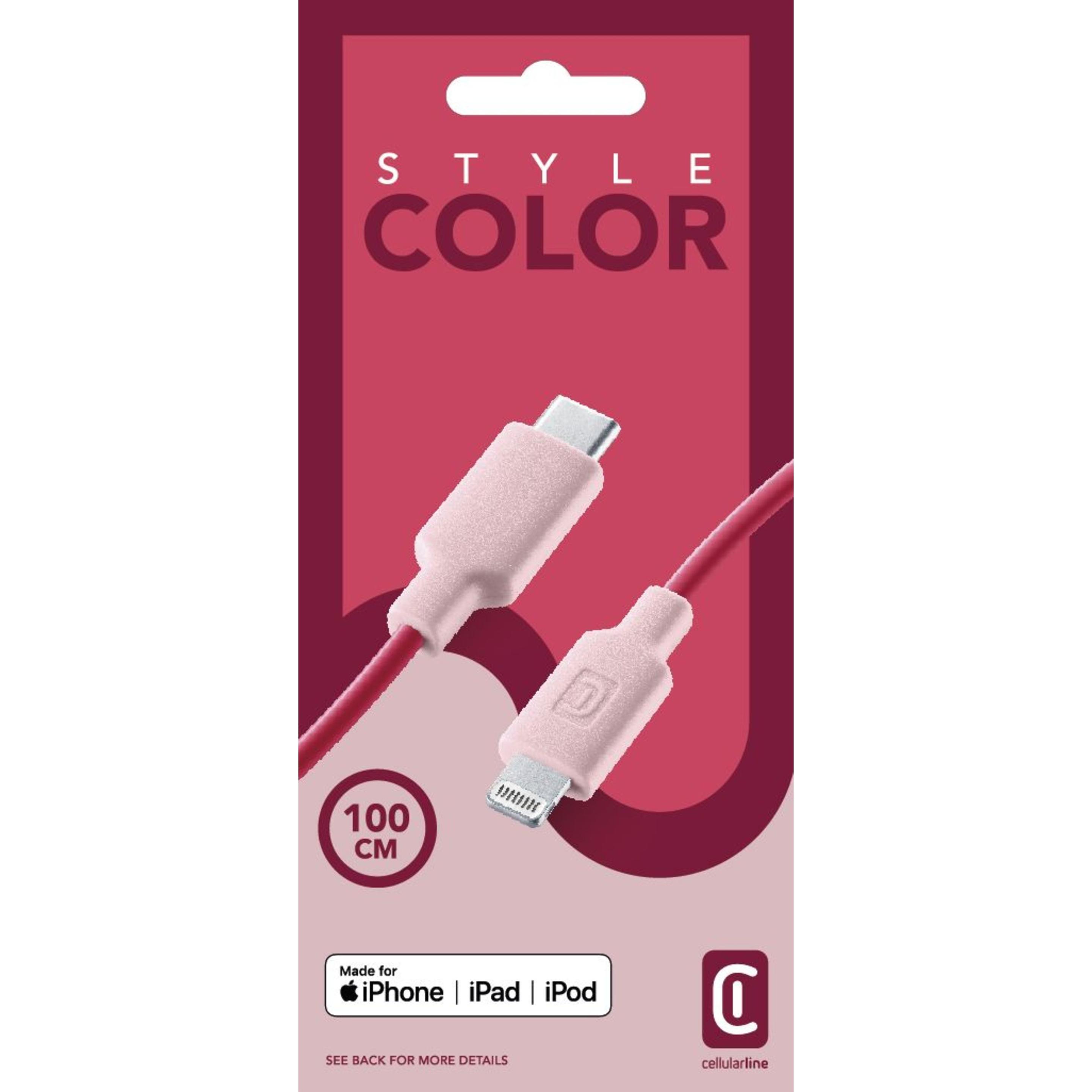 Thumbnail - Cellularline Stylecolor Cable 100cm - USB-C to Lightning (1 m, USB 3.2 Gen 1), USB Kabel