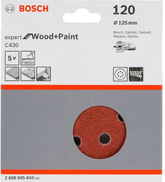 Produktbild Bosch Professional Zubehör Schleifblatt C430, 125 mm, 120, 8 Löcher, Klett, 5er-Pack (120)