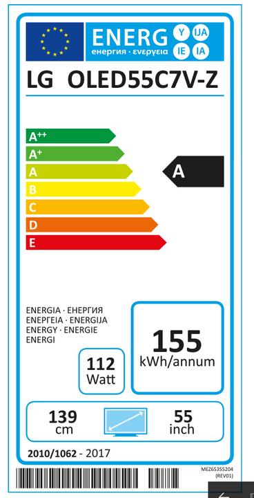 Etichetta energetica LG Oled55c7 (55", OLED, 4K, 2017)