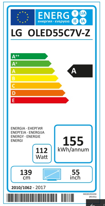 Label énergétique LG Oled55c7 (55", OLED, 4K, 2017)