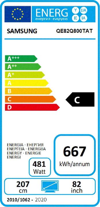 Etichetta energetica Samsung QE82Q800T (82", QLED, 8K, 2020)