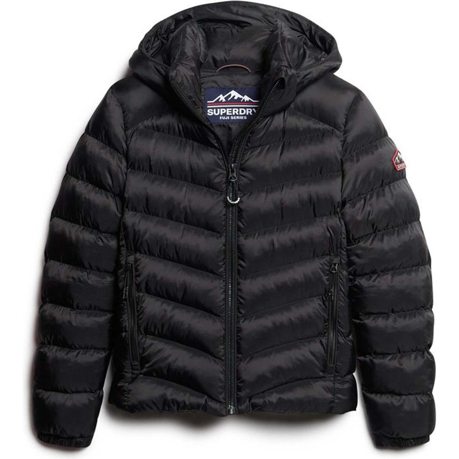 Superdry, Damen, Jacke, daunenjacke mit kapuze, damen fuji (L), Schwarz, L