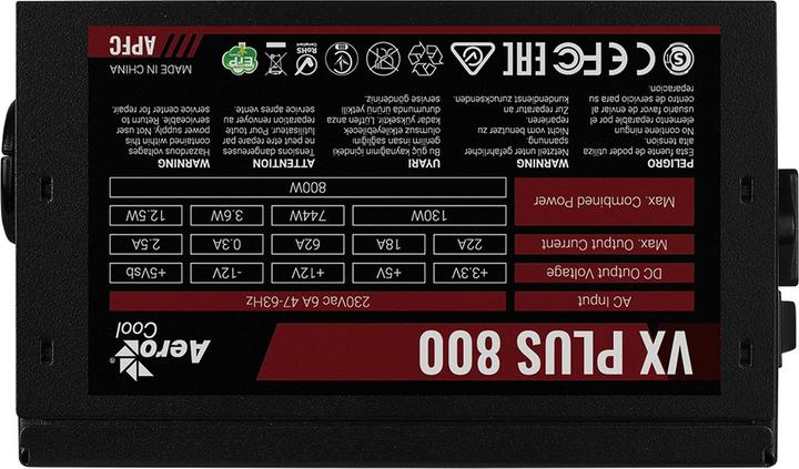 Produktbild AeroCool VX PLUS 800 Netzteil 800 W 20+4 pin ATX ATX Schwarz (800 W)