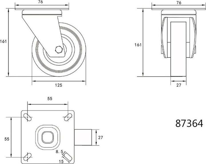 Productafbeelding Toya Zwenkwiel met grijs rubber 125 mm 87364
