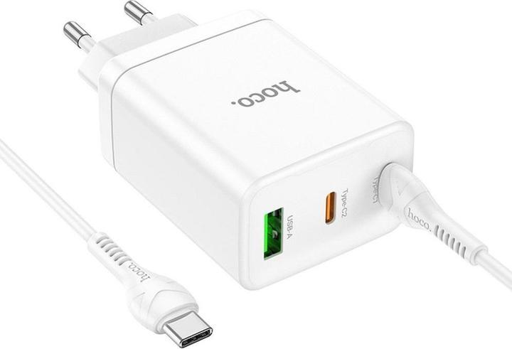 Hoco Adapter charger 2 x Type C + USB A + cable Type C to Type C PD QC3.0 3A 35W N33 white (35 W, 3 Ports)