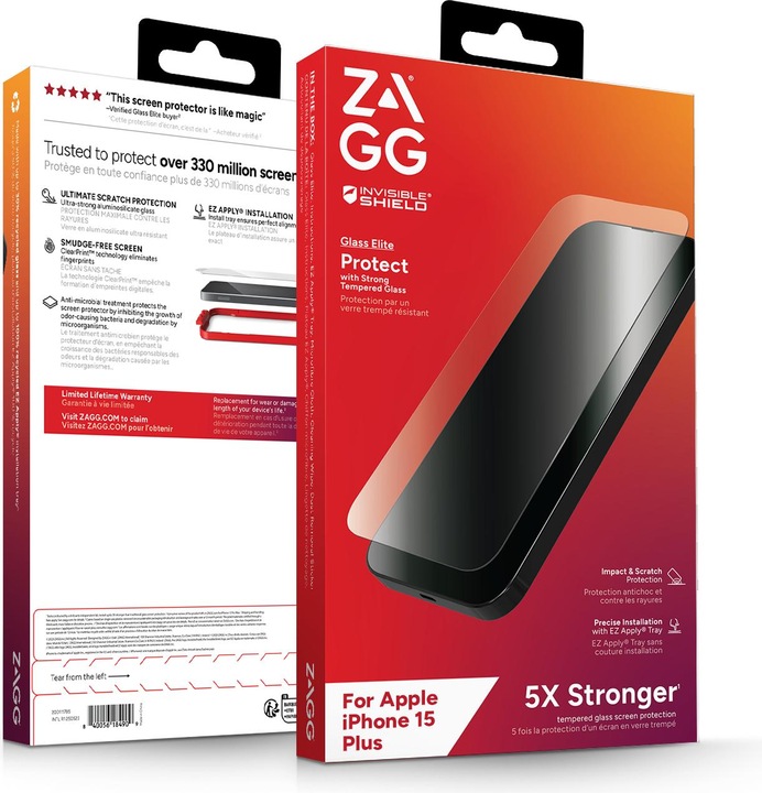 Immagine prodotto Zagg Invisibleshield Glass Elite Am (1 Pezzo/i, Apple iPhone 15 Plus)