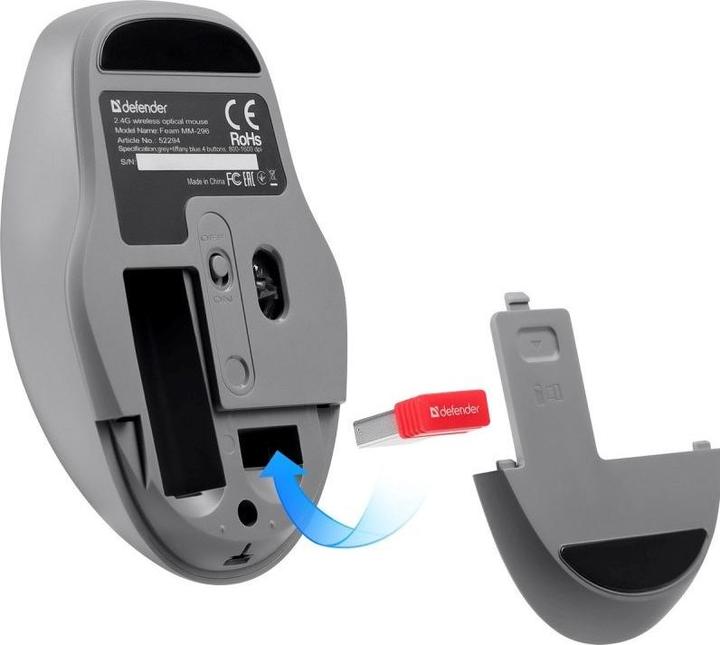 Actual product image Defender FEAM MM-296 RF 1600 DPI wireless silent click mouse Mint (Wireless)