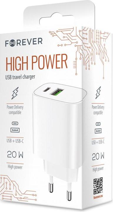 Produktbild Forever Core Forever Wandladegerät 1xUSB QC 3.0 + 1xUSB-C PD 20W LS-04 weiss (20 W, 2 Ports)