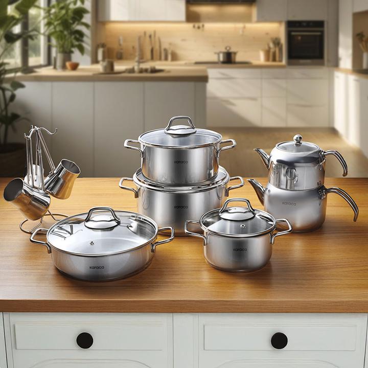 Actual product image Karaca Belgrade 15-Piece Stainless Steel Wedding Set with Teapot (Pot, Stainless steel)