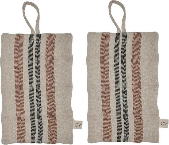 OYOY Living Topflappen Linu 2 Stück, Beige/Caramel/Grau (100% Baumwolle, 100% Polyester)