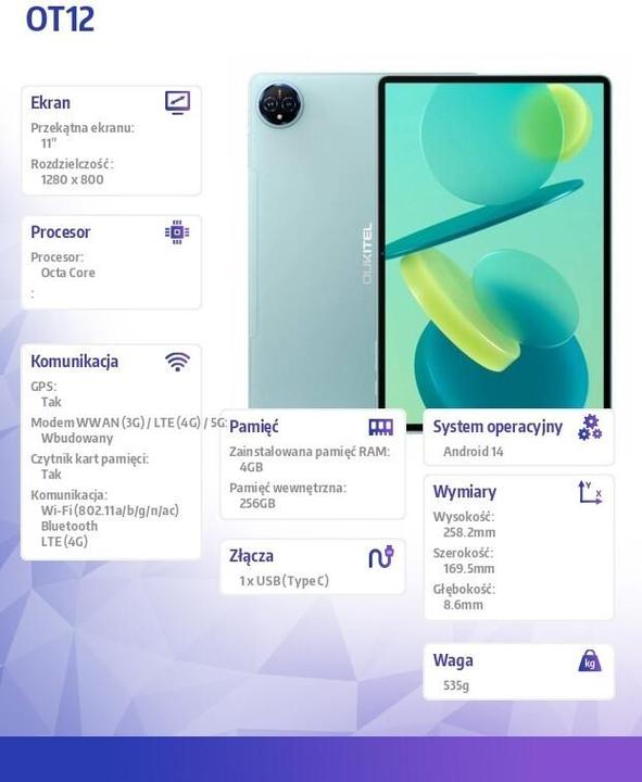 Actual product image Oukitel Tablet OT12 11 IPS 4/256GB Green (4G, 11", 256 GB, Green)