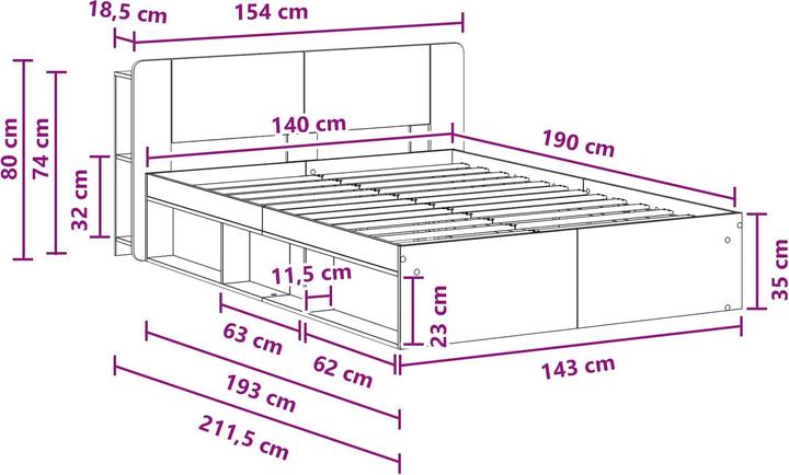 Produktbild vidaXL Bettrahmen (140 x 190 cm)