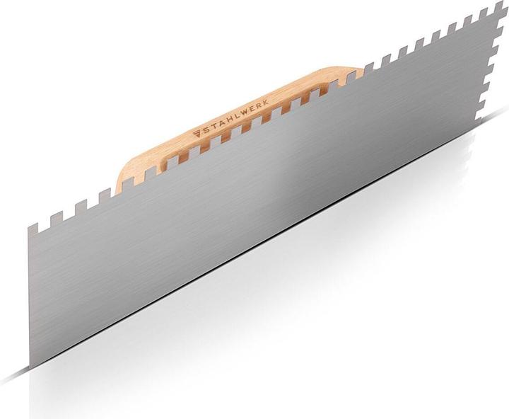 Actual product image Stahlwerk Two-handed smoothing trowel 140 x 500 mm with 10 mm rectangular teeth (50 cm)