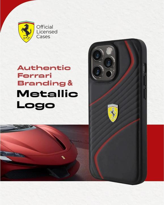 Immagine prodotto Ferrari FEHCP15LPTWK Custodia rigida per iPhone 15 Pro 6,1" in pelle/nero Twist Metal Logo (Apple iPhone 15 Pro)
