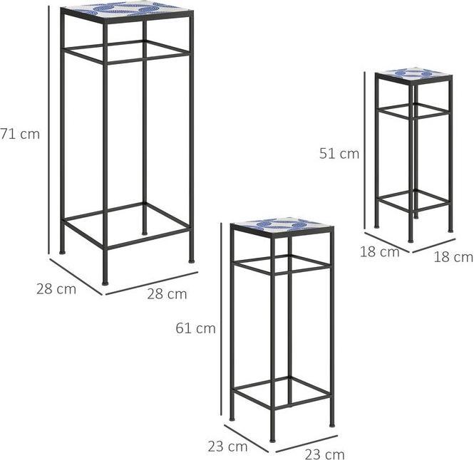Immagine prodotto Swisshandel24 3er-Set Pflanzenständer, 71 cm hoch, Pflanzenregal aus Metall, Blau+Weiss
