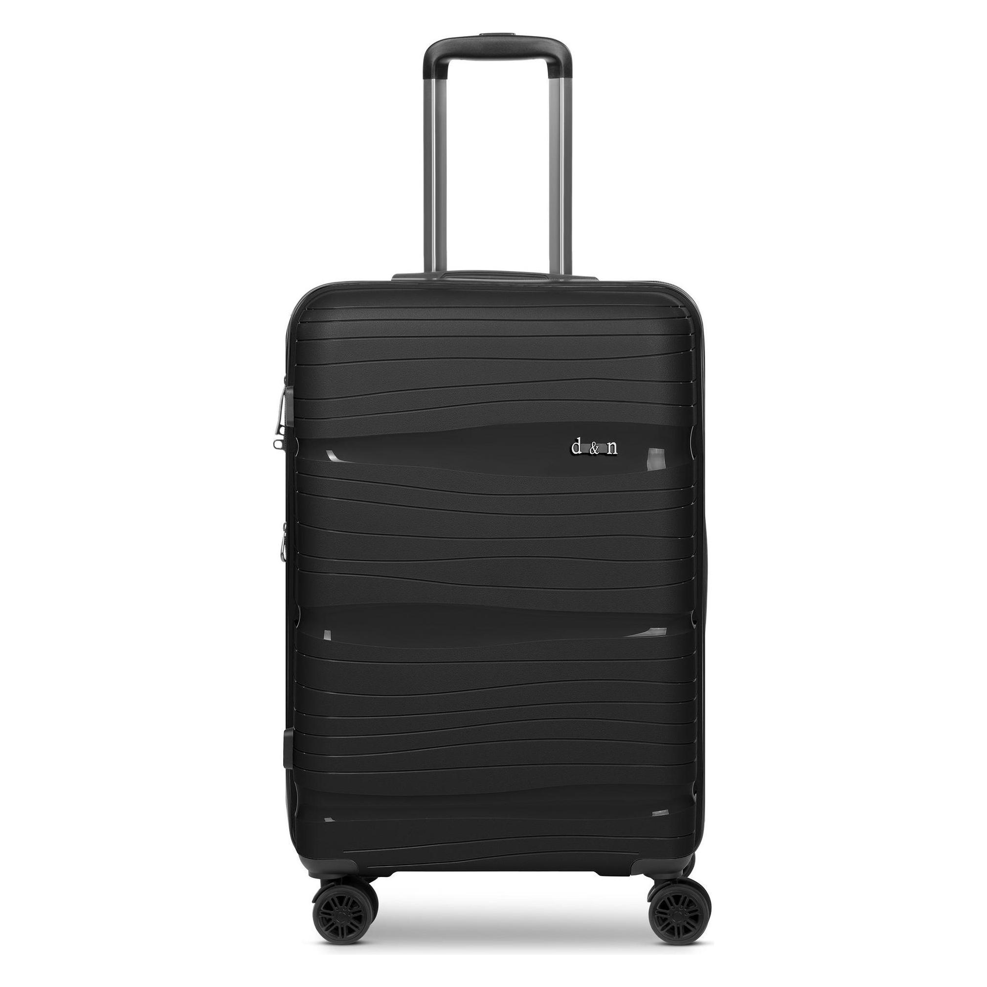 D&N, Koffer, Travel Line 4300-Plus 4 Rollen Trolley M 65 Cm Mit Dehnfalte, Schwarz, (58 l)