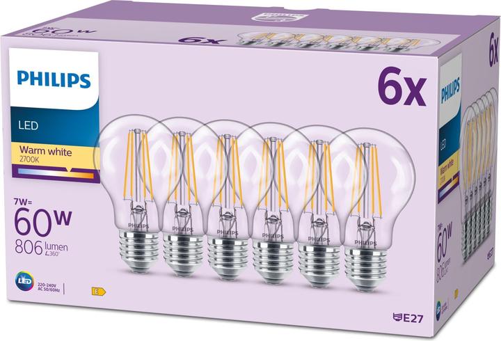 Actual product image Philips Bulbs (E27, 7 W, 806 lm, 6 x, E)