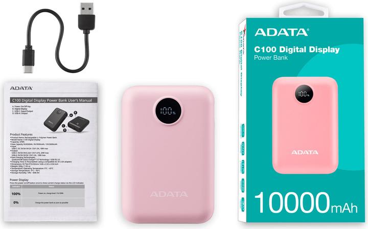 Produktbild Adata Powerbank P10022-12 10000 mAh, Akkutyp: Lithium-Polymer (10000 mAh, 15 W, 37 Wh)