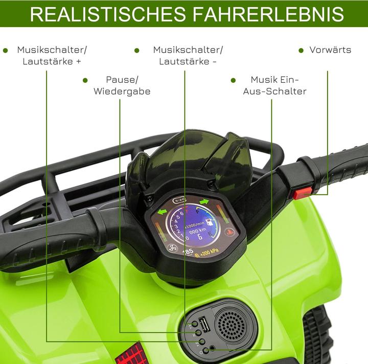Produktbild Homcom Mini Elektro-Quad Kinder ATV für 18-36 Monate Kinder Metall PP-Kunststoff Grün 70x42x45cm (6 V)