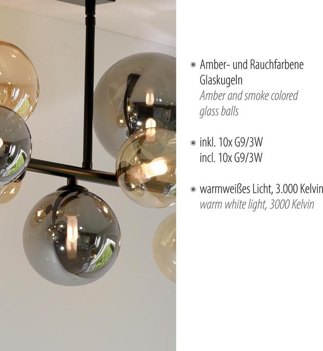 Actual product image Paul Neuhaus LED Deckenlampe POPSICLE schwarz 10-flammig Rauchglas G9 wechselbar (G9)