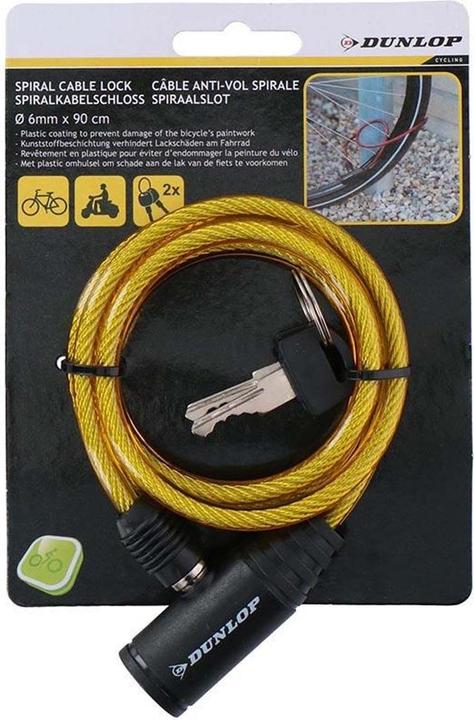 Actual product image Dunlop - Spiral-Fahrradschloss mit Schlüssel 90 cm (Gelb) (90 cm)