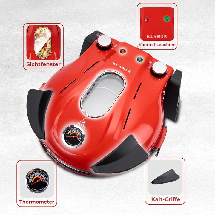 Image du produit KLAMER Pizzaofen elektrisch, Pizza Ofen mit ⌀ 31cm, 1200W, 400°C, abnehmbarer Keramik Pizzastei…