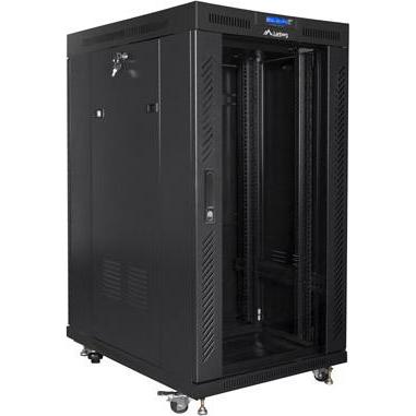 Lanberg Free-standing cabinet 19 inches 22U glass doors LCD (flat pack) V2 black (10.86 HE, 19 Zoll Rack), Serverschrank...