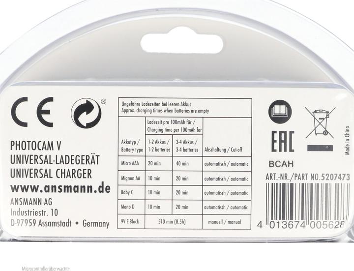 Produktbild Ansmann Fotokamera V (1 Stk., R14, AAAA, 9V Block, Ladegerät ohne Akku)