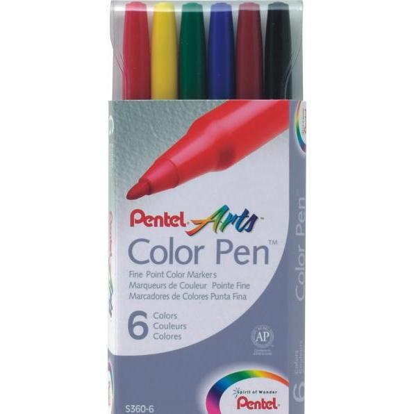 Pentel, Malstifte, Faserschreiber Colour Pen 0,5-2,0mm VE=6 Farben (Mehrfarbig, 1 x)