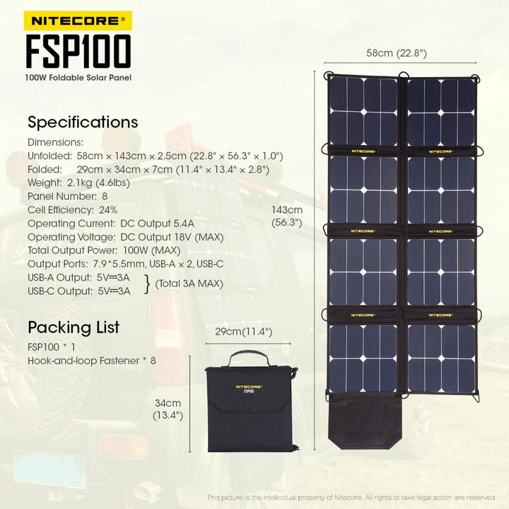 Actual product image Nitecore Solarpanel FSP100 - 100W (100 W, 2.10 kg)