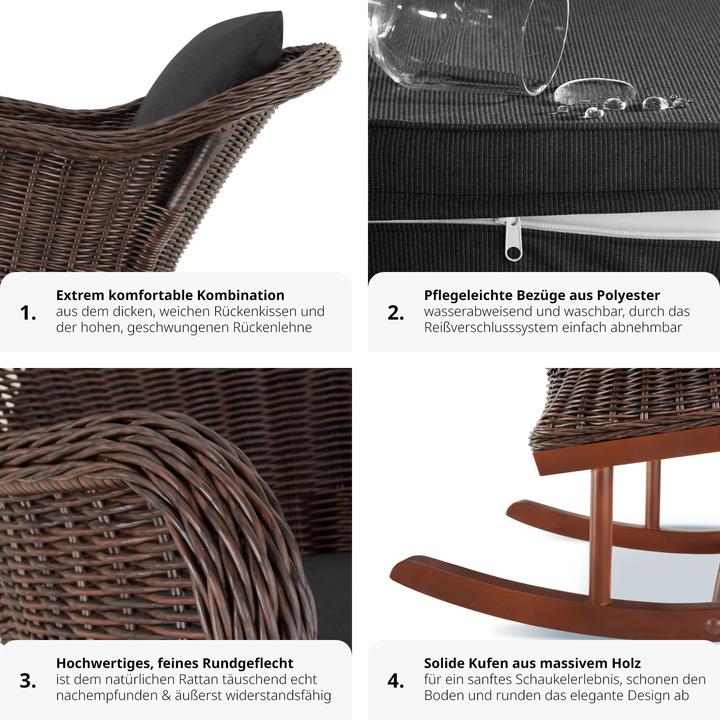 Produktbild tectake Rattan Schaukelstuhl Rovigo 150kg