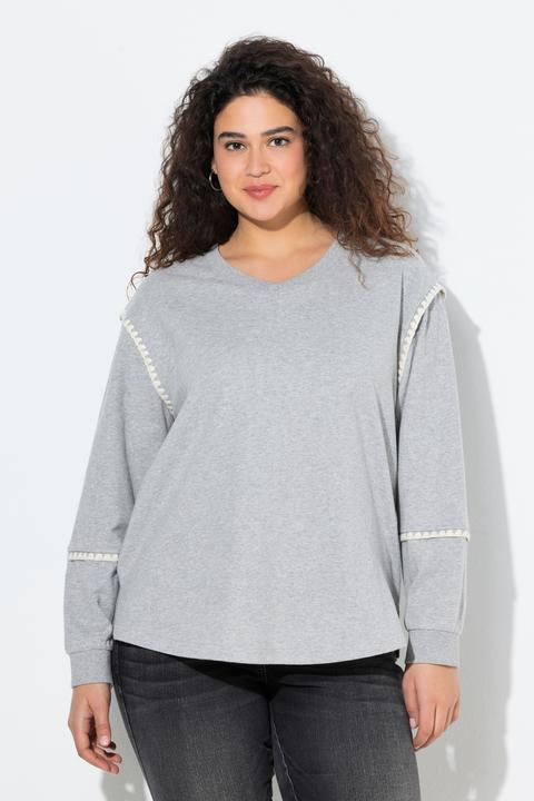 Produktbild Ulla Popken Sweatshirt, Ziernähte, Oversized, V-Ausschnitt, Langarm (54)