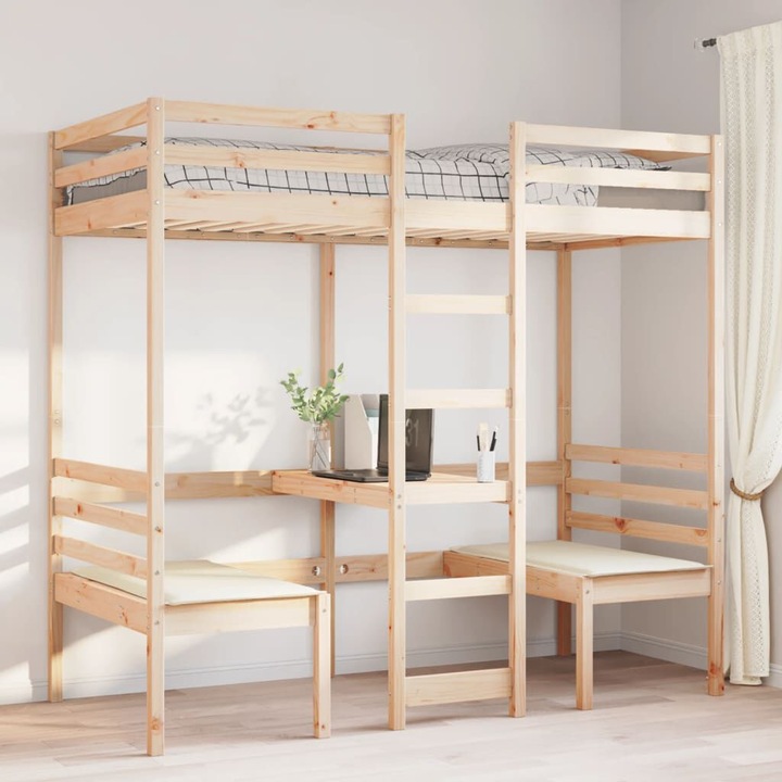 Immagine prodotto VidaXL Letto a soppalco con scrivania e sedie (75 x 190 cm)