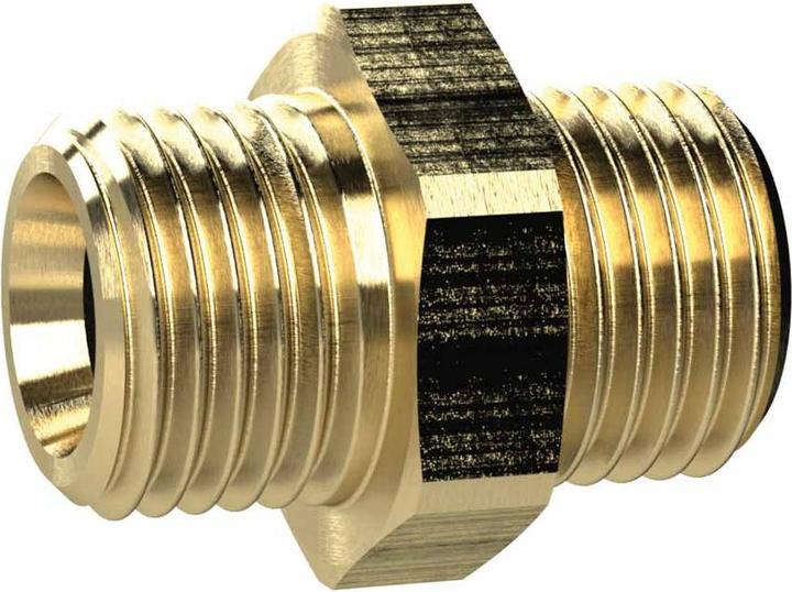 Actual product image Riegler 131776-MS2521114 Double threaded nipple, cyl, G 1 a, G 1 1/4 a, SW 50, brass, 1pc (14 mm)