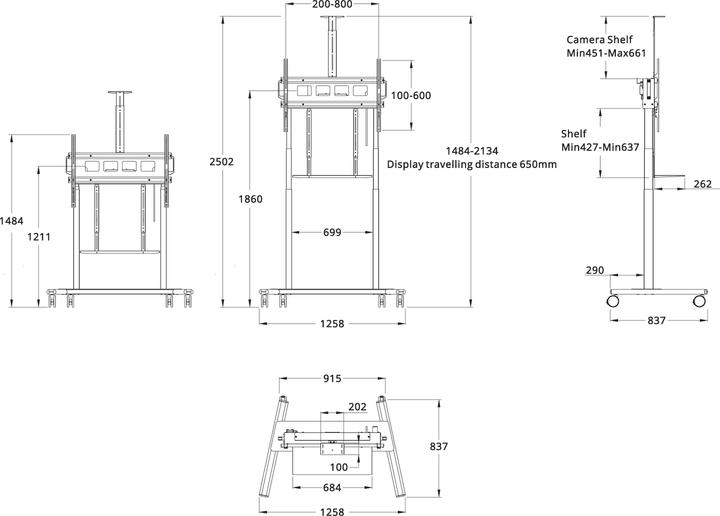 Produktbild Multibrackets Standfuss elektr, -100", max 150 kg, weiss (150 kg, 42" - 100")