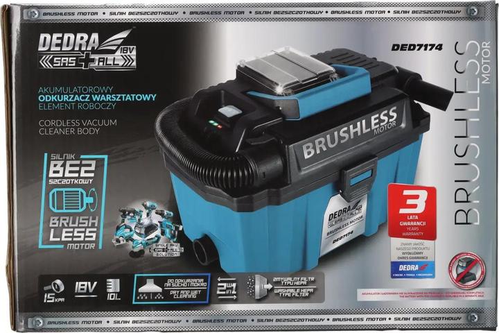 Immagine prodotto Dedra Aspiratore a batteria 18V, senza spazzole, SAS+ALL DED7174 (Aspirapolvere a umido e a secco)