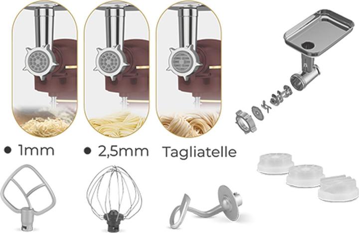 Produktbild BerlingerHaus Küchenmaschine inkl. Flischwolf, Smoothiebehälter & 3 Pasta-Aufsätze, 1500W, bordeaux (1500 W, 5.50 l)