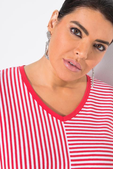 Produktbild Ulla Popken Shirt, Ringelmix, Oversized, V-Ausschnitt, Halbarm (46, 48)