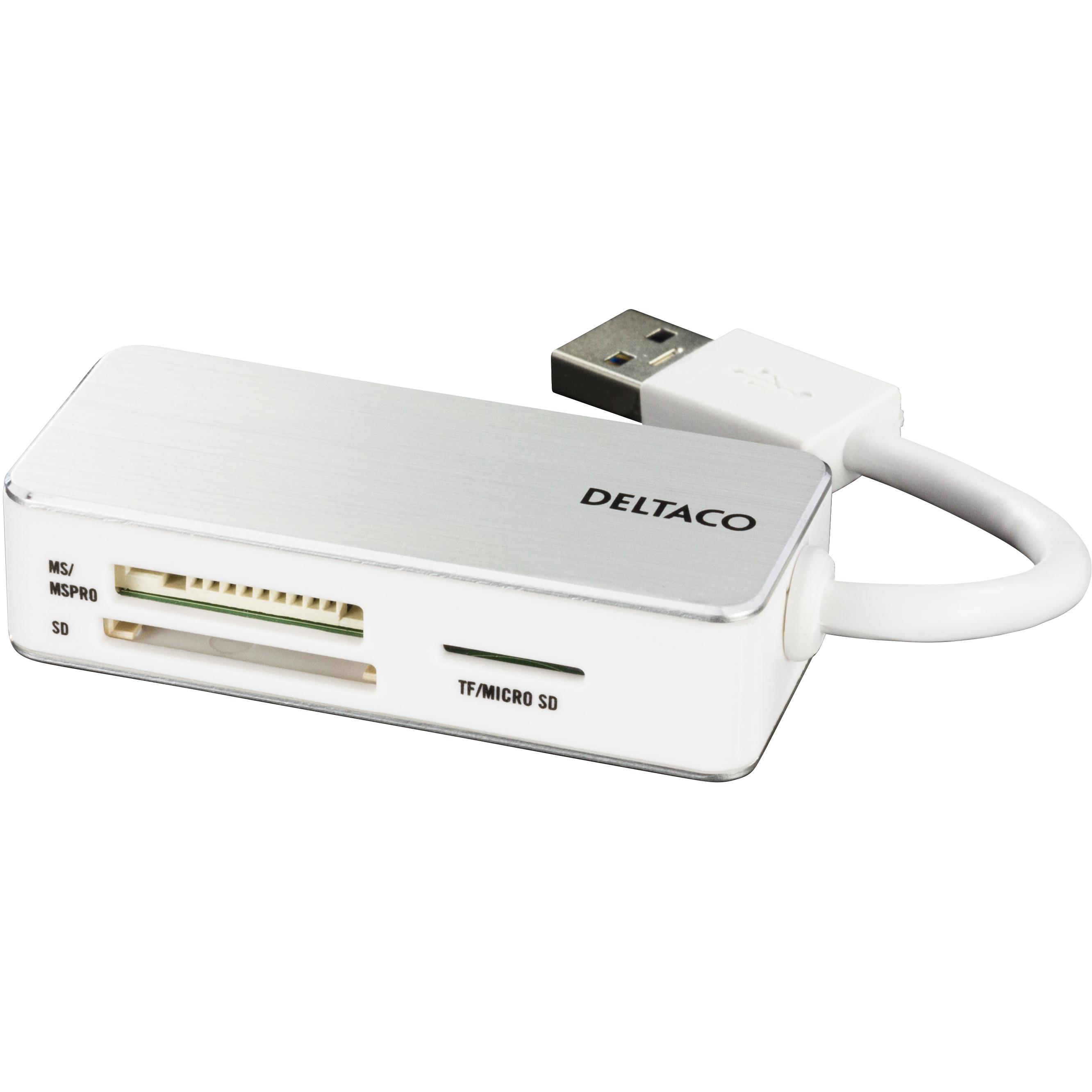 Deltaco UCR-147 lettore di schede USB 3.2 Gen 1 (3.1 Gen 1) Type-A Argento, Bianco, Lettore di schede di memoria, Bianco, Argento