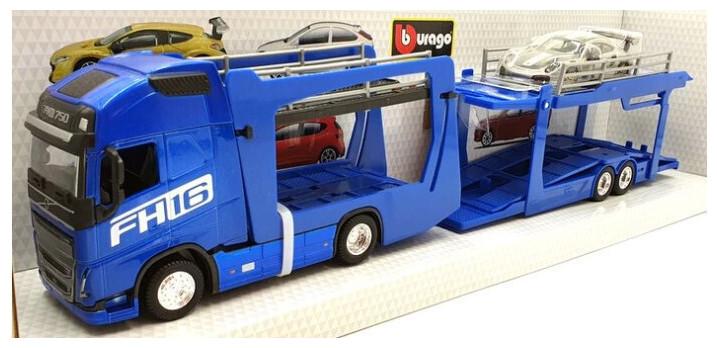 Actual product image Bburago Street Fire 1:43 Haulers - Mercedes-Benz Actros Blue Witch Multicar Carrier And Porche για 3