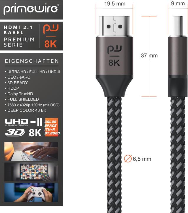 Image du produit Primewire HDMI - HDMI (2 m, HDMI, 2.1)