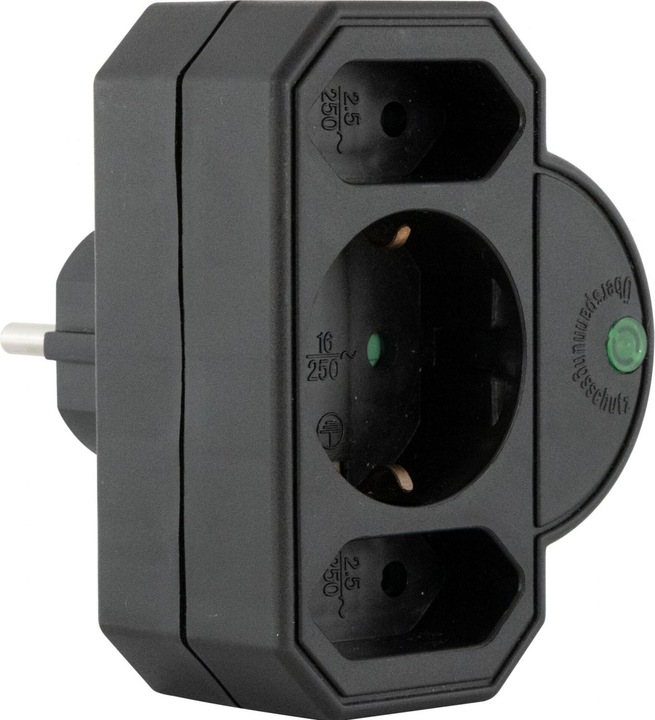 Actual product image REV Steckdosenadapter 3-fach mit Überspannungsschutz, schwarz (CEE 7/16, CEE 7/3, 3 x)