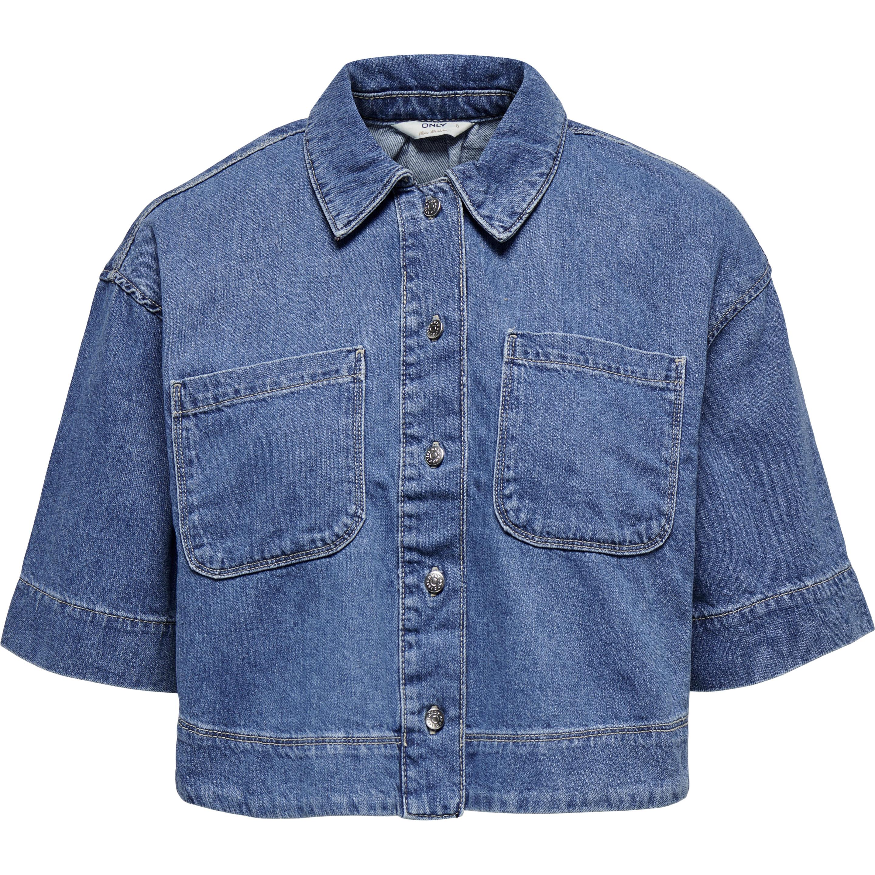 Only, Damen, Hemden, Cropped Fit Jeanshemd, Blau, (XS)